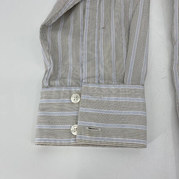 Boss Blue & Beige Striped Button-Up Shirt | V-Neck, Long Sleeve - Picture 2 of 6